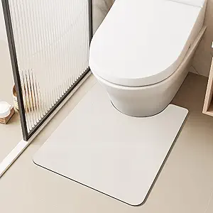 Toilet Rug, Thin Toilet Rugs U Shaped Washable Non Slip Absorbent Quick Dry Low Pile Toilet Mat, 20"x24" U Shape White