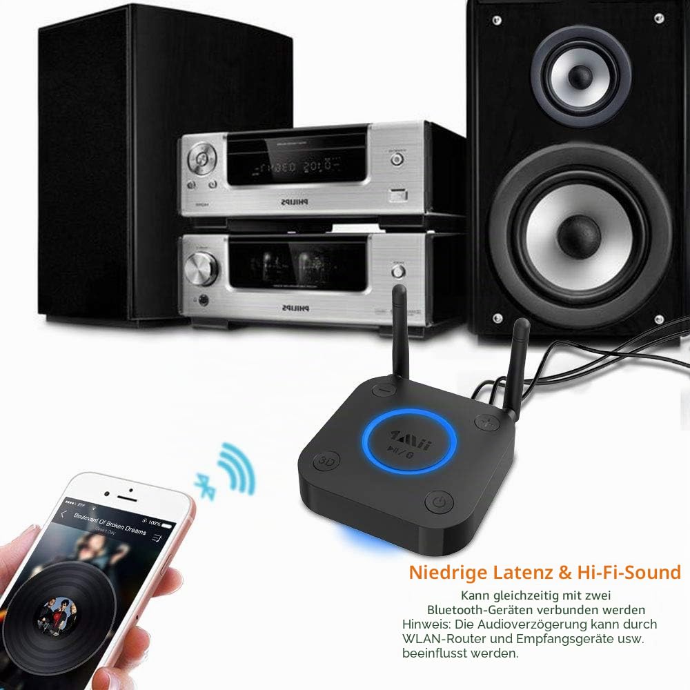 1Mii Aux Bluetooth Adapter, aptX Low Latency Bluetooth empfänger Audio, Bluetooth 5.0 Receiver mit Optical RCA AUX 3.5mm Koaxial für Home Stereoanlage…