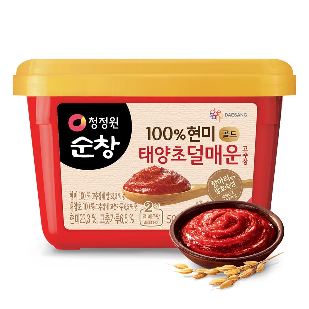 Chung Jung One O'Food (Mild) Gochujang Korean Red Chili Pepper Paste – 1.1 lb, Spicy & Sweet Fermented Sauce, Gluten-Free, Made with 100% Brown Rice, Traditional Sunchang Recipe
