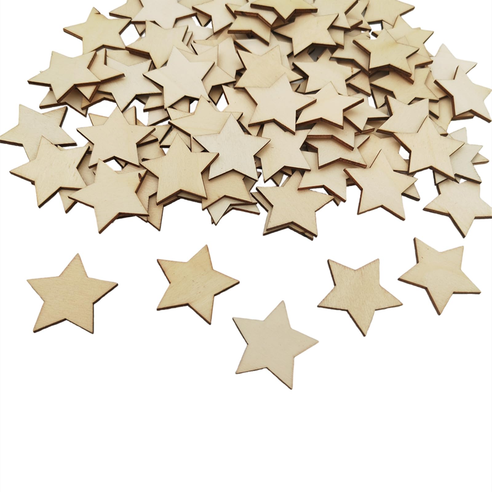 100PCS Unfinished Wood Cutouts Blank Wooden Slices Embellishments Wood Pieces for Crafts, Gift Tags, Painting, Home Decoration (Star)