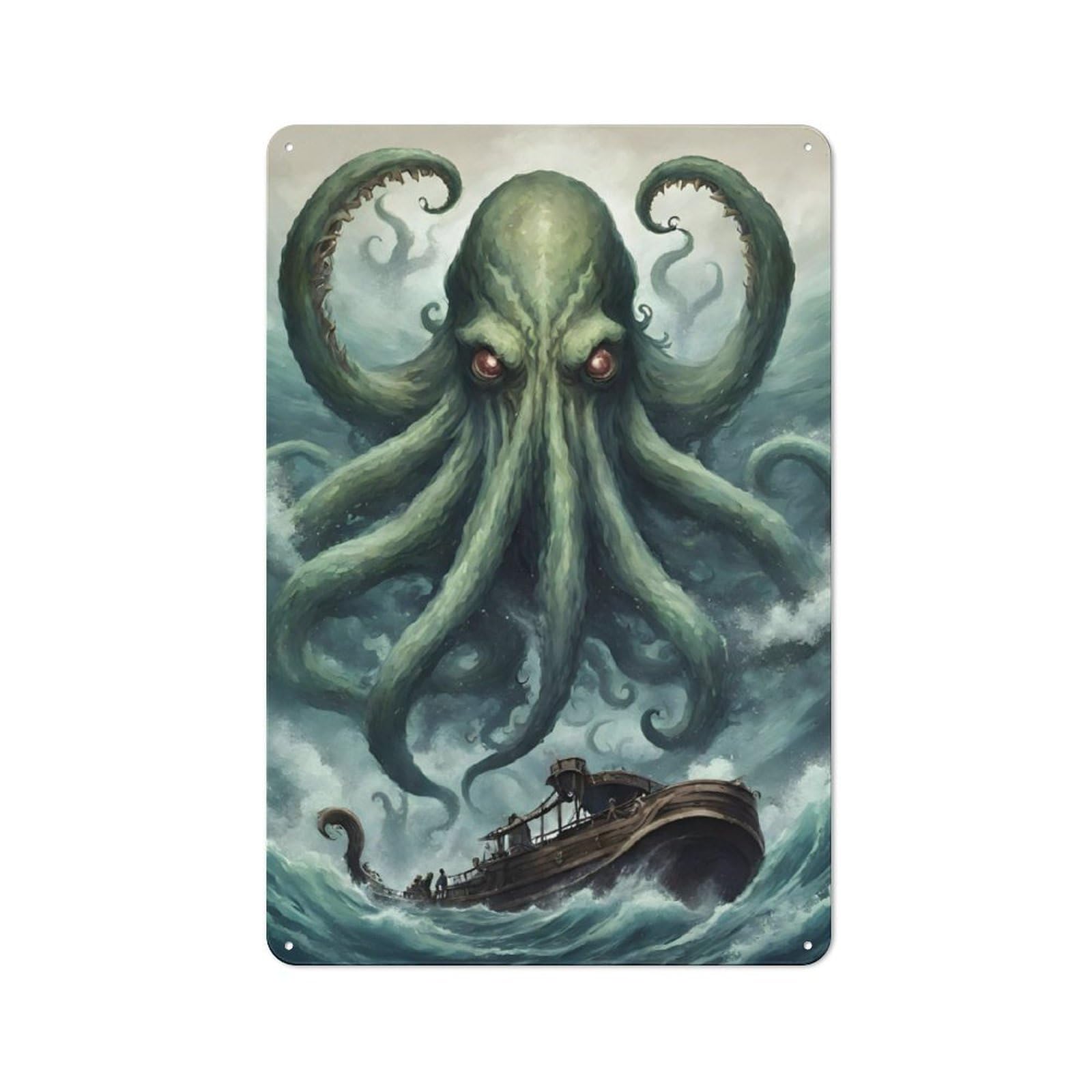 Junmoney Mythology Kraken Monster Tin Sign 30X20cm With For Living Room Wall, Retro Decor, Gift Idea At Christmas For Living Room Decor Lovers