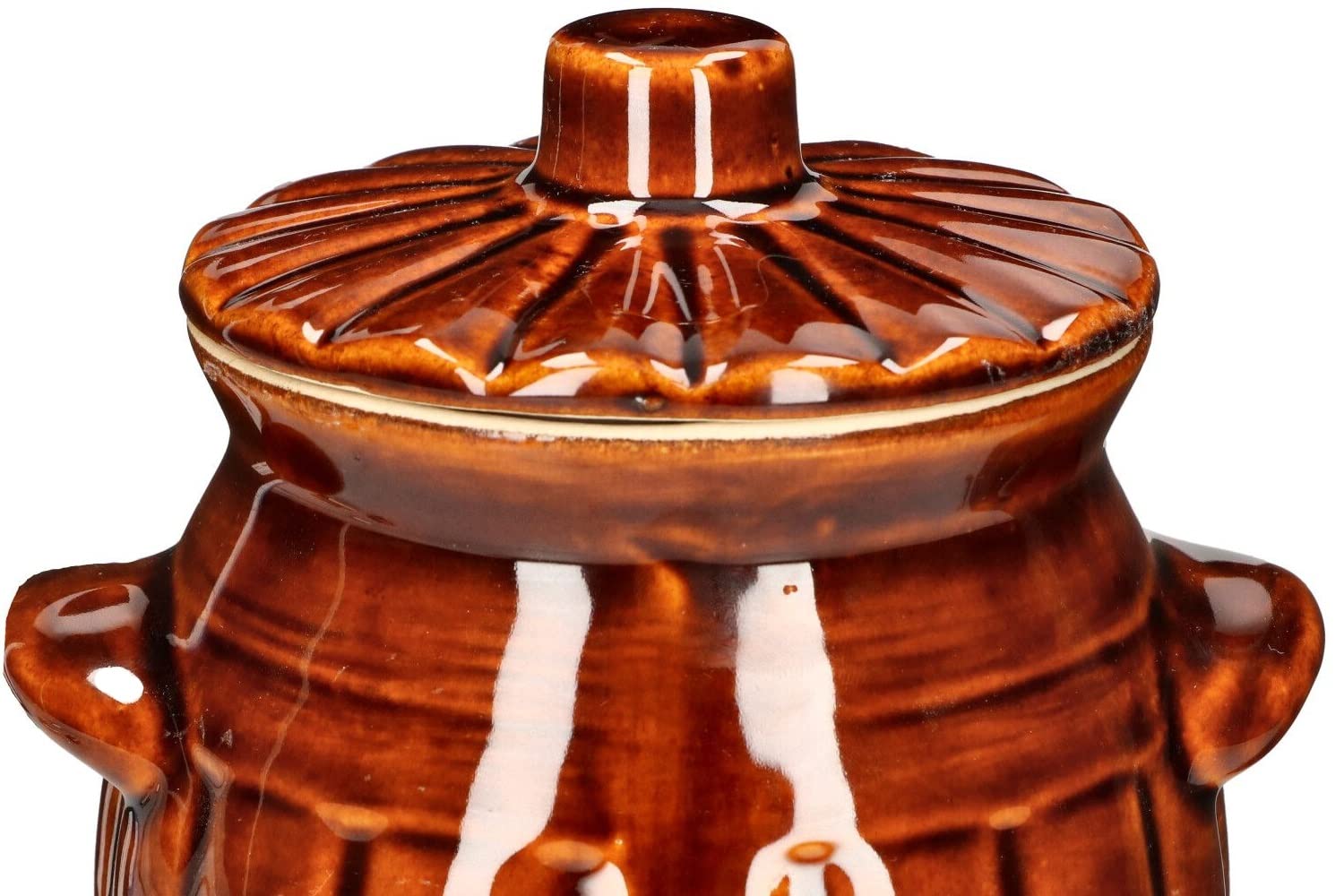 KOTARBAU® Gärtopf Steinguttopf 1,2 L Sauerkrauttopf Gurkentopf mit Deckel Einmachtopf Keramiktopf Steinzeuggefäß Kleine Keramikfass Braun Tontopf Steingut