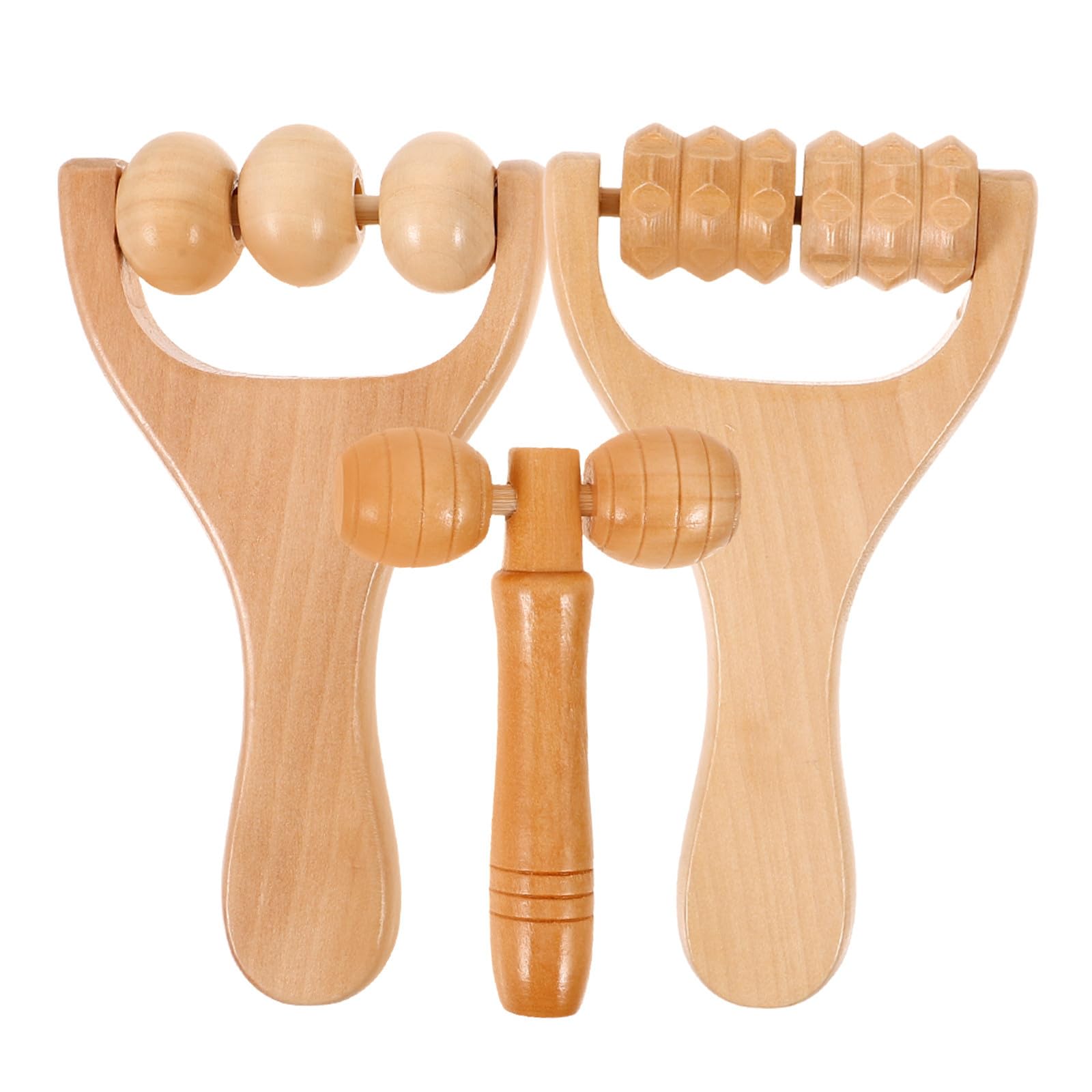 Operitacx Massageroller Holz Fußmassagegerät Satz mit 3 Rollen für Tiefengewebsmassage Ergonomisch Glatt Geschliffen Leicht und Tragbar für Beine Nacken und Körperpflege