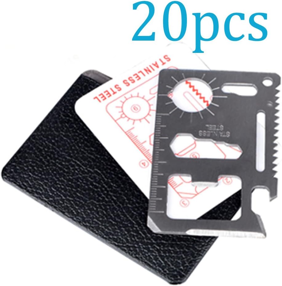 TTOBS 11 in 1 Credit Card Wallet Knife Stainless Steel Survival Utility Perfect Tool for Bug Out Bag Camping Fishing Include Knife Saw Bottle Opener Head Screwdriver 4 Position Wrench and More(20PCS)