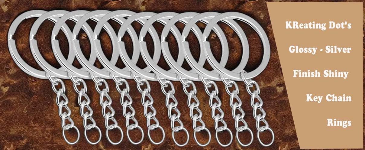 KReating Dot | 50 Pieces Glossy Silver Finish 30MM Metal Keyring with Chain and A Ring | Perfect DIY Craft Supply for Keys, Bags, Lanyards, Charms and Many More Purposes (KRBGK-05) 3