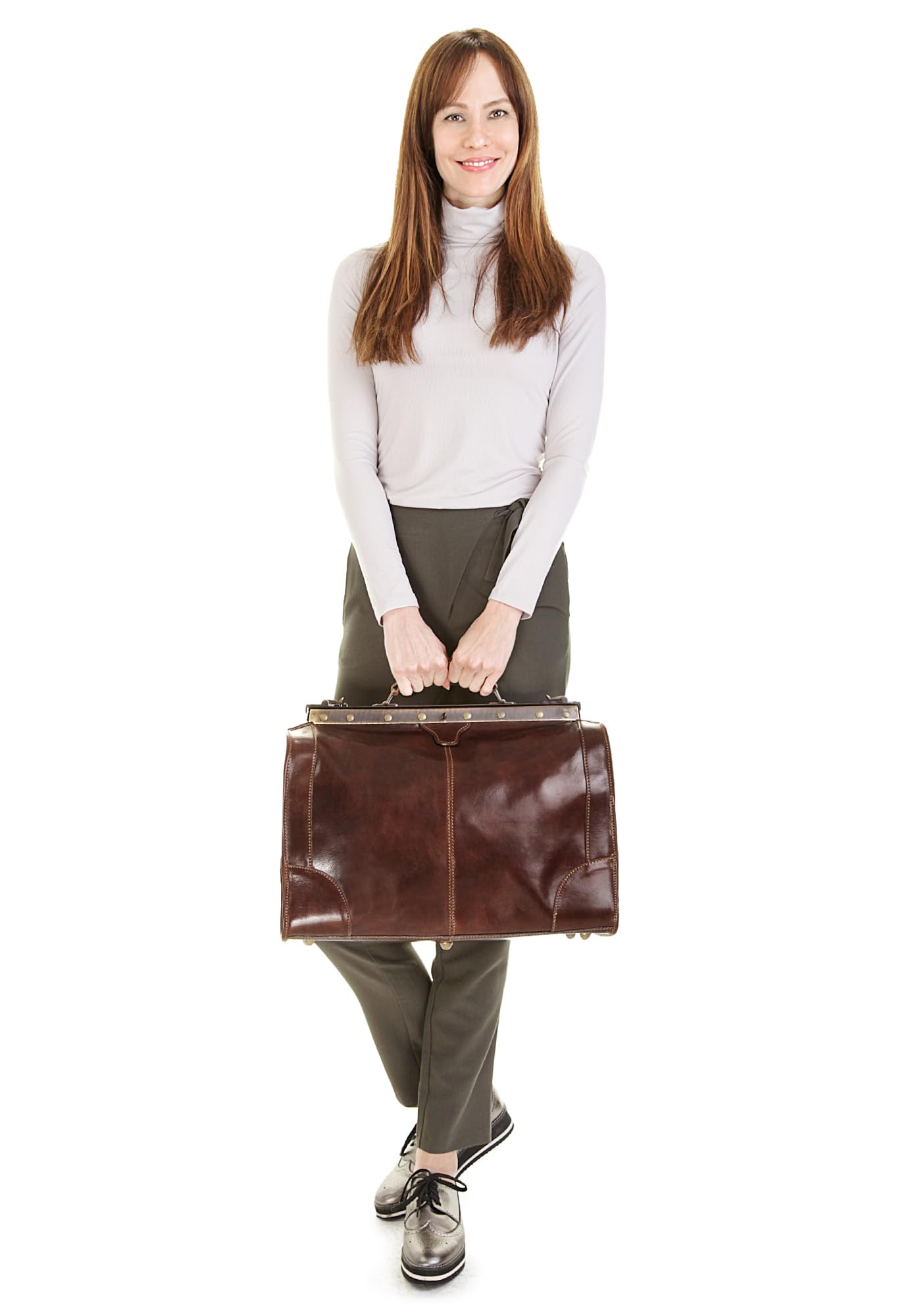 piké Doktortasche/Reisetasche LOMBARDIA MEDIUM Echt Leder Damen Made in Italy | Nostalgische Arzttasche | Vintage Weekender mit Maulbügel