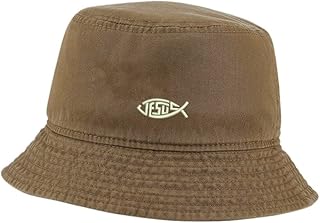 LexiuYibai Bucket Hat for Men Women Jesus Christian Fish Embroidered Washed Cotton Unisex Bucket Hats (Khaki,7 1/2)