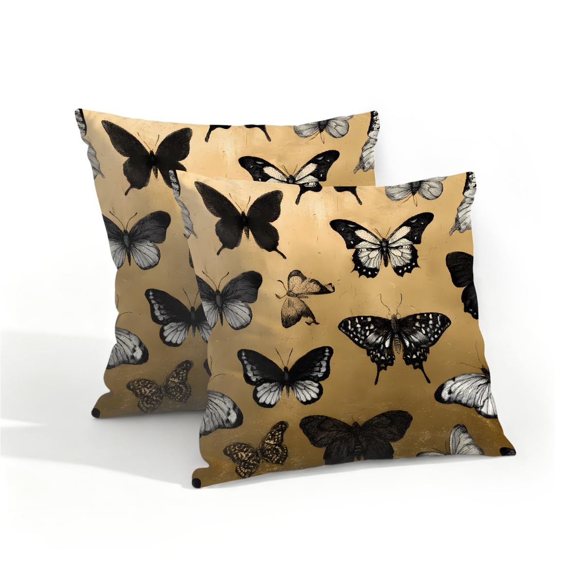 Outdoor Pillow Covers Waterproof Pillowcases 16x16in Set of 2 Black Butterfly On Viintage Decorative Throw Cushion Case for Couch Sofa Garden Patio Furniture