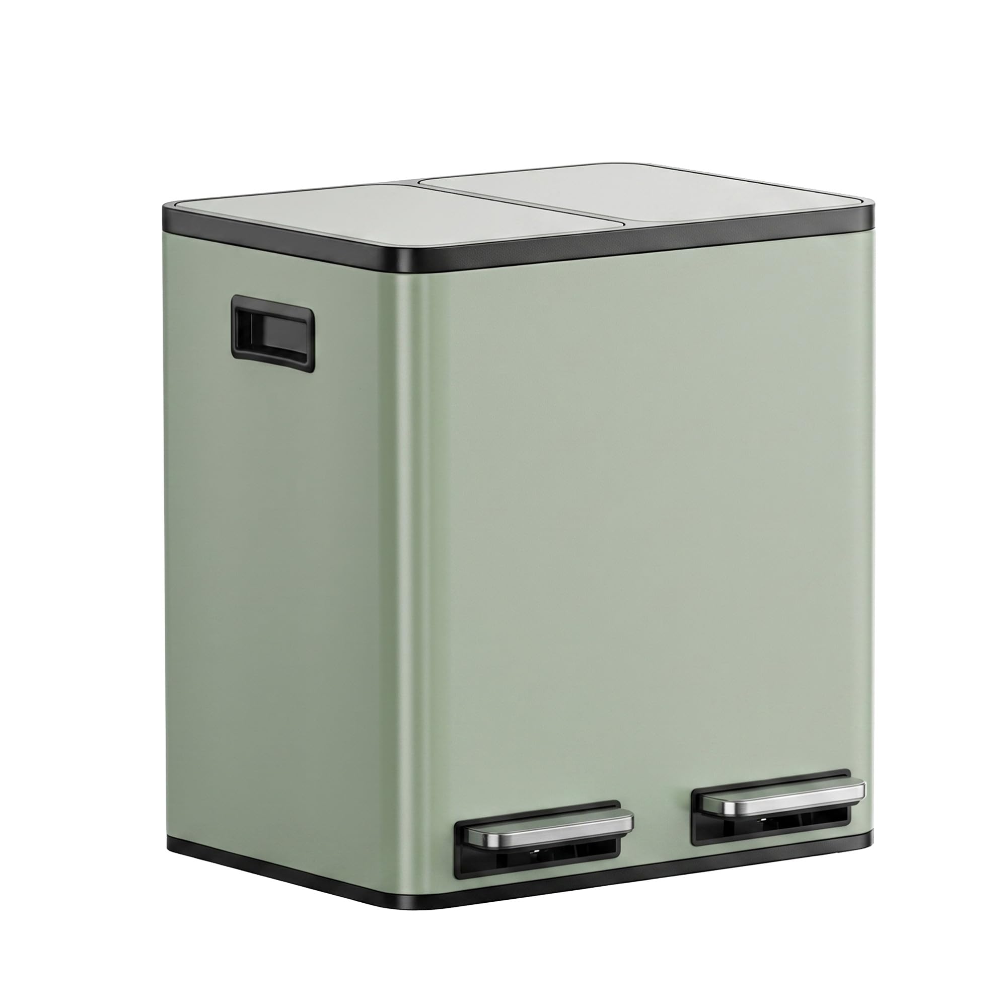 VonHaus Kitchen Bin, 30L Double Recycling Bin for Kitchen, Sage Green Two Section Food Waste Separation System with Non-Slip Base & Removable Inner-Compartments, Airtight Trash Can, 2 x 15L