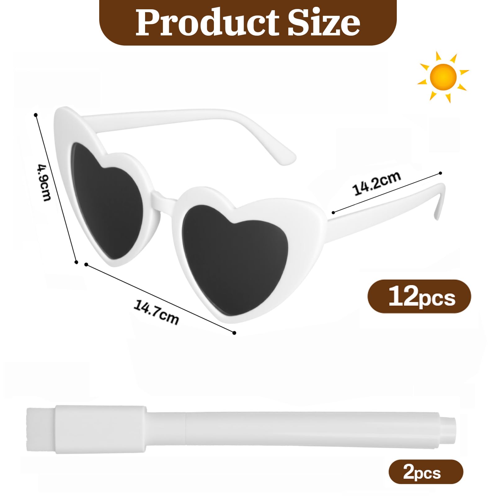 12 Herz Sonnenbrille Partybrille Set DIY Herzbrille mit 2 Stift, Sonnenbrille Hochzeit JGA Brillen Hippie Herzförmige Brille Herzform Brille für Party Hochzeit Karneval Halloween