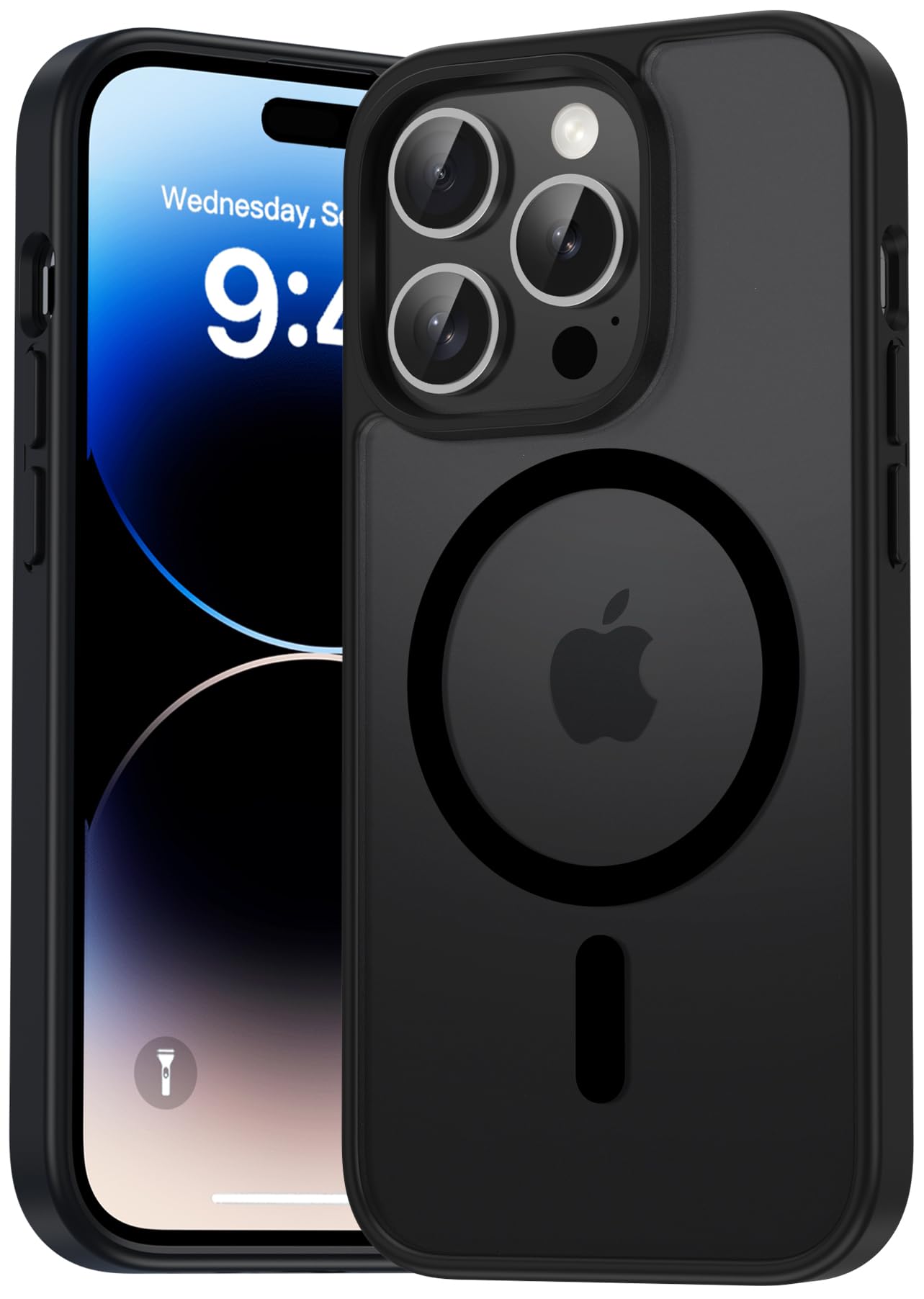 Natiiozie Magnetica Cover per iPhone 14 pro Compatibile con MagSafe Custodia Traslucida Opaca Posteriore, Antiurto Anti-impronta Resistente ai Graffi Protettiva (Nero, iphone 14 pro)