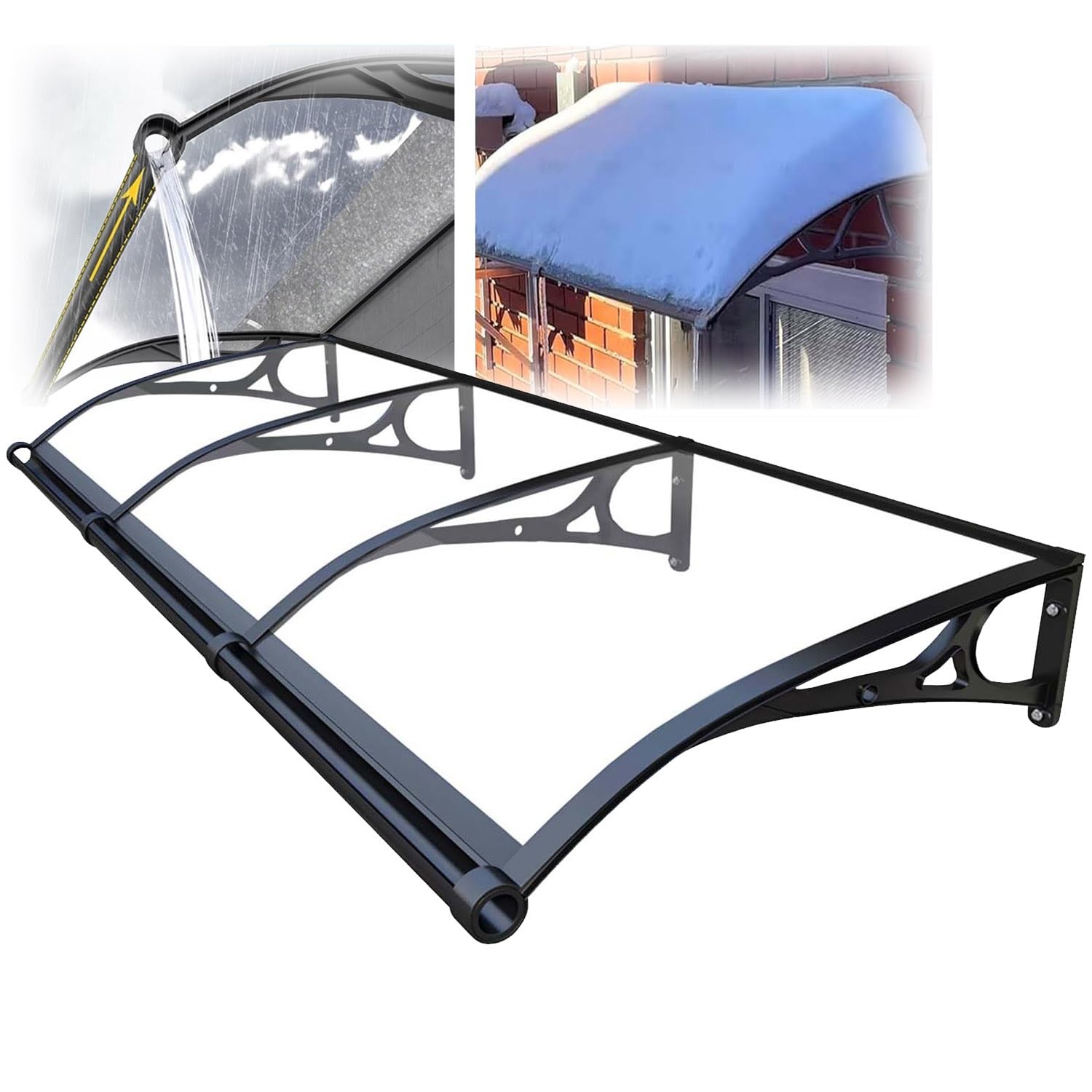 GJMSSMY Exterior Door and Window Canopy, Rain Protection Awning, Aluminum Overhang for Snow and Rain, Transparent Roof Shelter (39x55in/100x140cm)