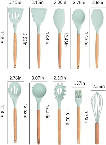 Miniatura 6 de Juego de utensilios de cocina de silicona de 12 piezas con soporte, resistentes al calor, sin BPA, apto para lavavajillas, negro, 4.9 x 13.1 in