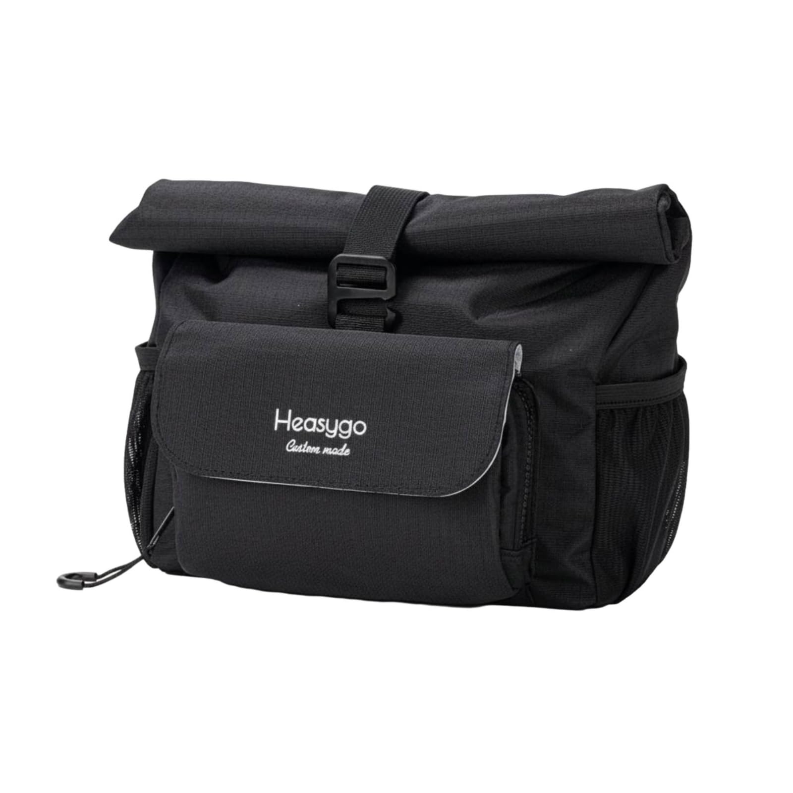 Borsa Anteriore Bicicletta Borsa Manubrio Borsello Borsetta Tela Convertibile con Tracolla Struttura Rigida Pieghevole 5-7L per Pendolarismo, Nero, Nero, 5 Pollici