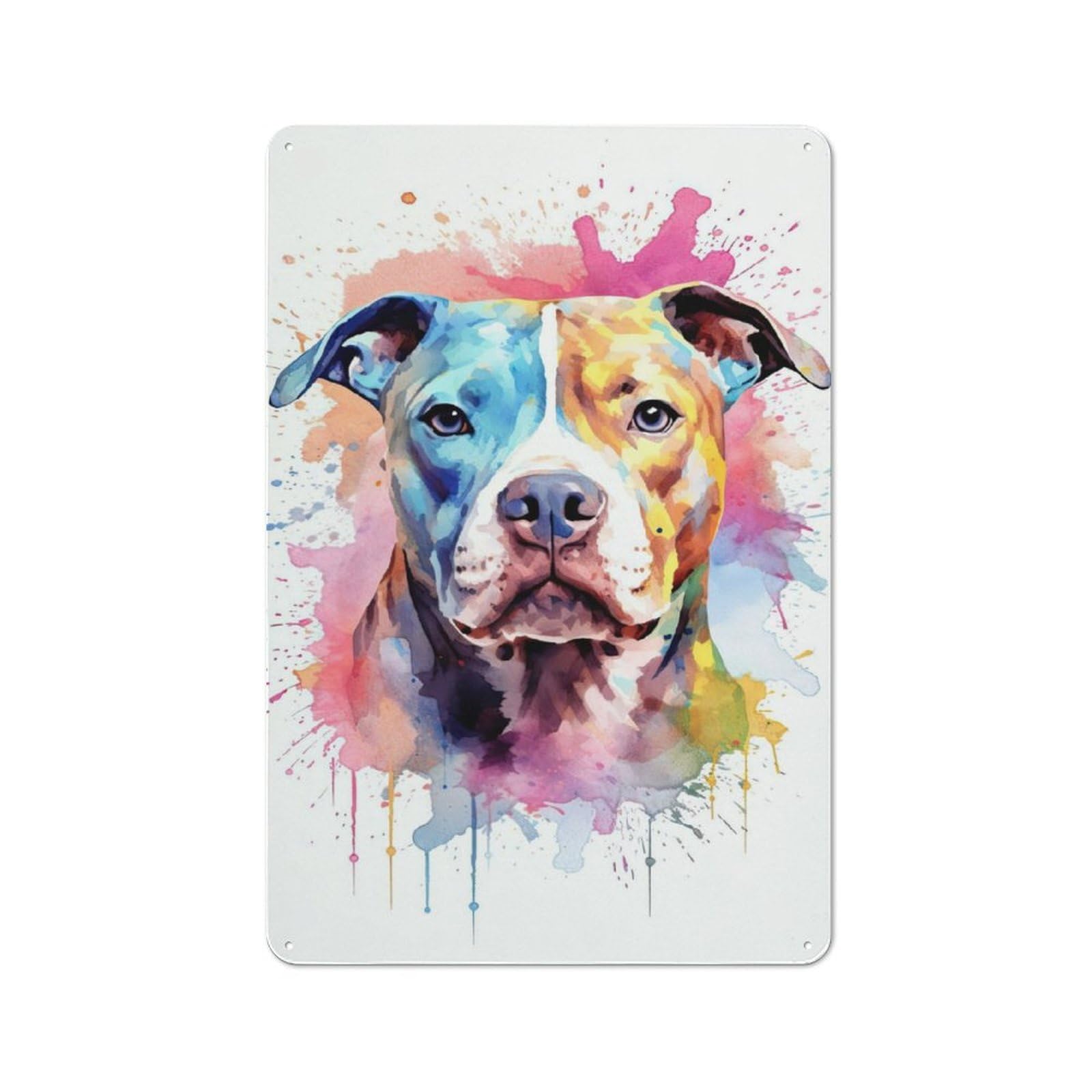 Bull Terrier Watercolor Tin Wall Plaque 30x20cm, Barn Style Rustic Kitchen Decor for Farmhouse Kitchen, Pantry Or Dining Area