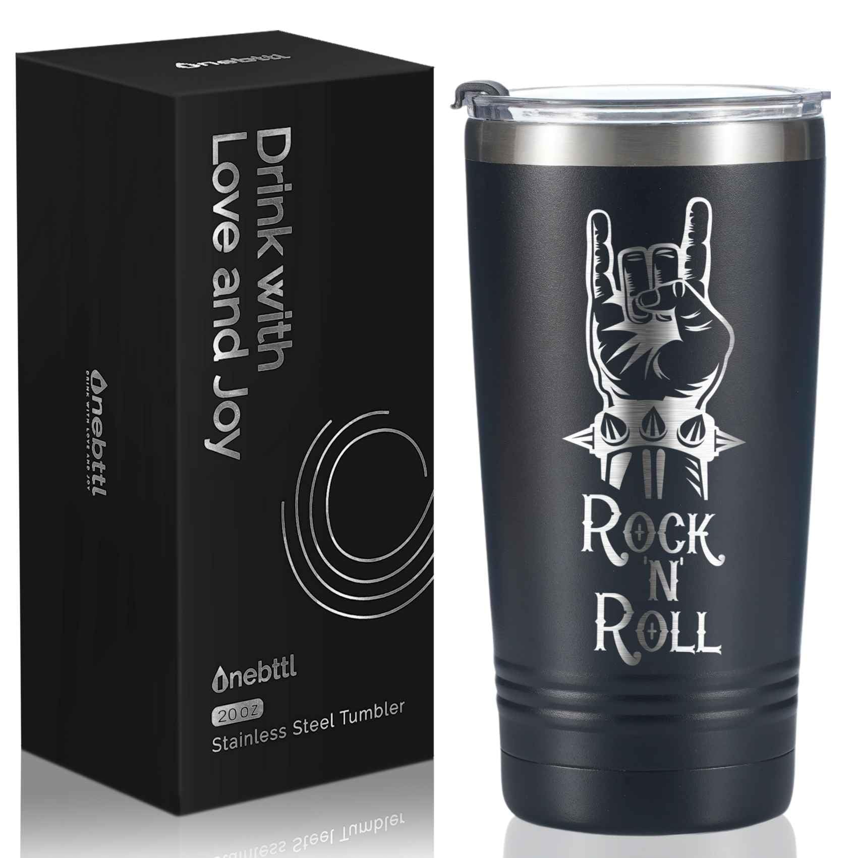 Onebttl Rock n Roll Music Gifts for Music Lovers, 20oz Stainless Steel Insulated Travel Mug, Gift for Rocker, Music Lovers & Players