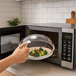 Tampa Microondas Anti-Respingo Com Alça e Válvula de Vapor BPA Free Tampa Protetora Universal Transparente Aquecer Alimentos Sem Sujeira Cozinha Limpa Reutilizável Resistente Prática