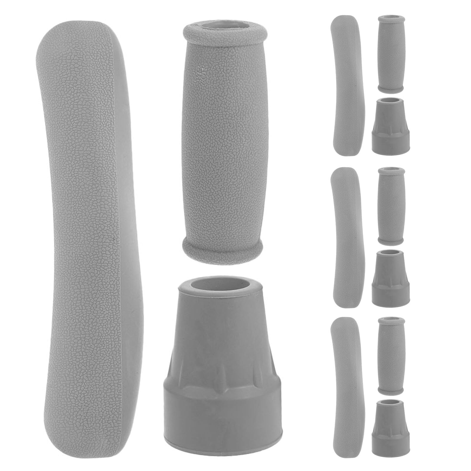 GARVALON Set 12 Pezzi Accessori per Stampelle con Punte e Piedini in Gomma Antiscivolo Imbottiture Ergonomiche per Impugnature e Cuscinetti Ascella Ricambi Regolabili per Deambulatori e