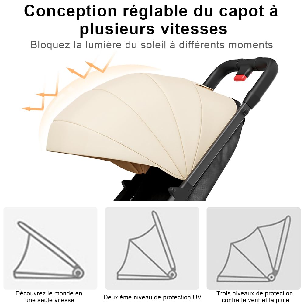 OHMG - Cochecitos de la ciudad, 0-4 años, 0-22 kg, cochecito de bebé ligero y compacto, 3 posiciones de inclinación, posición alargada, plegable automática, correa para el hombro (Kaki-63x30x101cm)