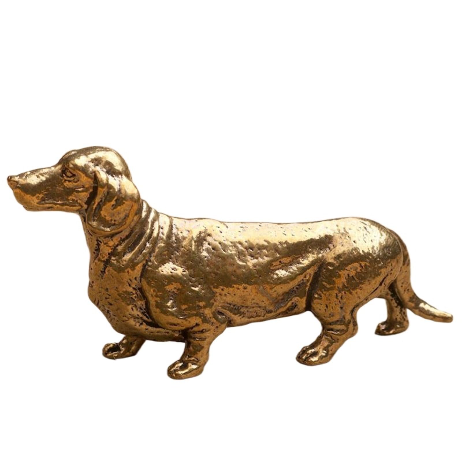 NGDFGR Brass Simulation Dachshund Figurines,Interesting Animal Pet Dog Miniature Statue Sculpture Desktop Ornament Home Bonsai Micro Landscape Decor Accessories