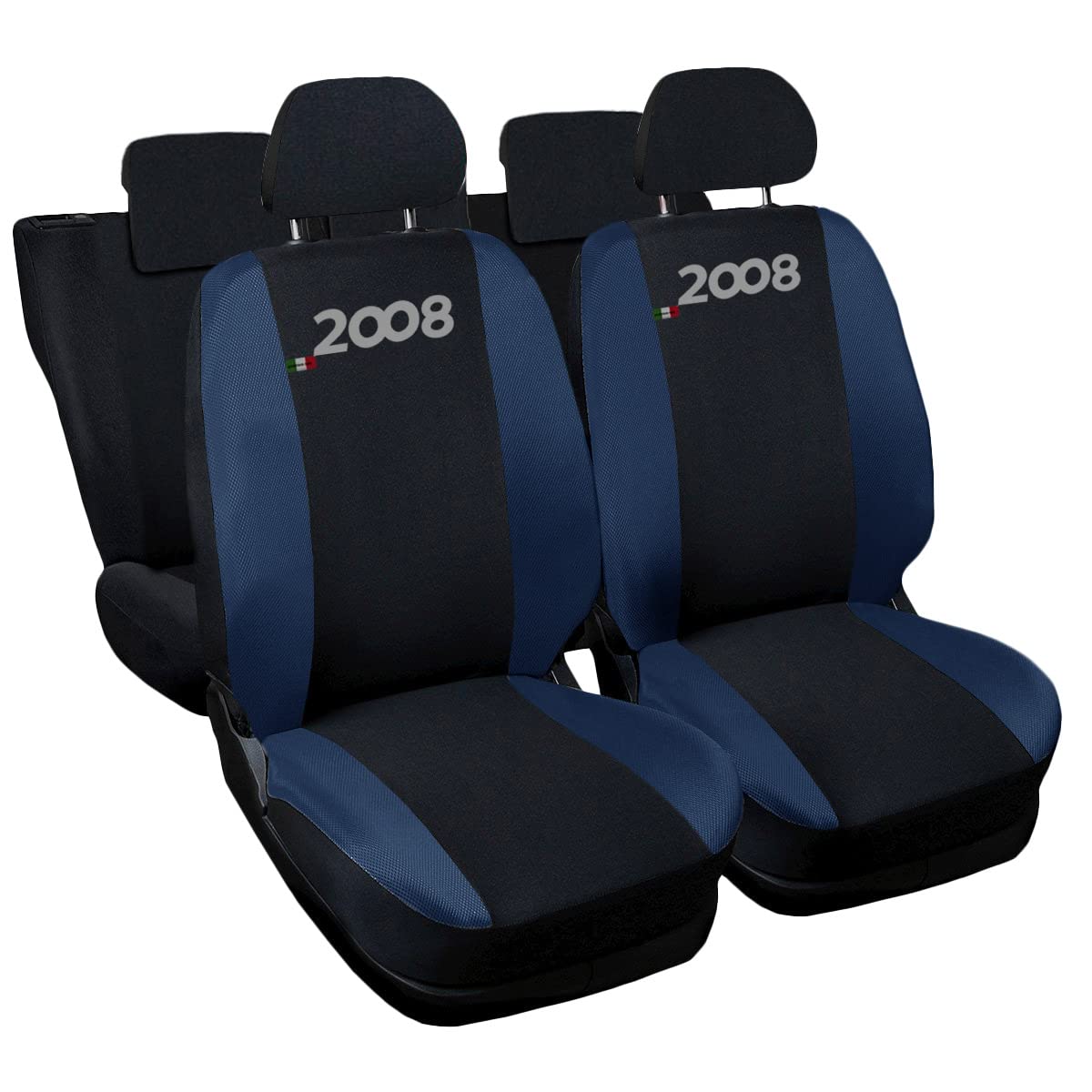 Auto Accessori Lupex - Housses de siège Auto. Housses de siège Auto compatibles avec 2008, Noir Bleu Foncé, Fabriquées en Italie, Housses pour sièges Avant et arrière, Intérieur de la Voiture