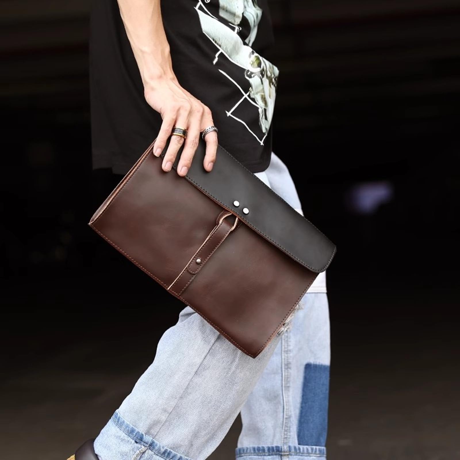 Pochette da Uomo Pochette da uomo Retro Clash Color Borsa a tracolla File Slant Crossbody Borsa da polso Borsa da Polso da Uomo