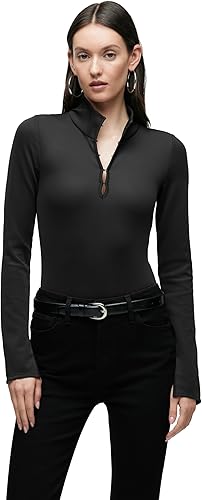 HUDSON Women's Long Sleeve Hook & Eye Bodysuit, Black, X-Small