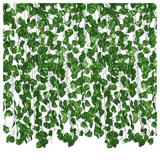 GTIDEA Fake Vines, 12 Pack 84 Feet Artificial Hanging Plants Silk Green Leaf Garlands Home Office Garden Outdoor Wall Greenery Cover Jungle Party Decoration