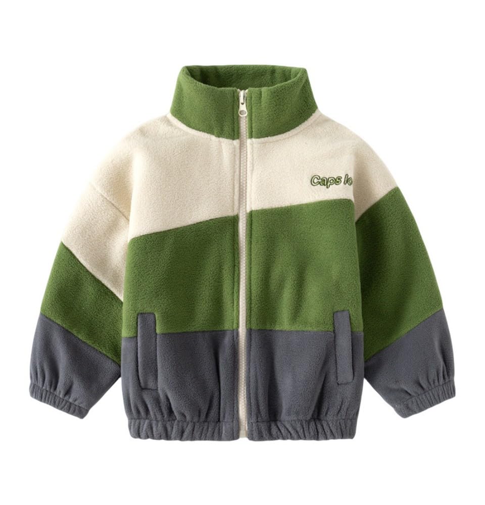 Toddler Kids Boys Girls Casual Thick Fleece Zipper Shirt Jacket Fashion Fall Winter Block Color Pockets Sweatshirt Coat (Green,90/18-24 M,Unisex,Big Kid,US,Age,18 Months,24 Months)