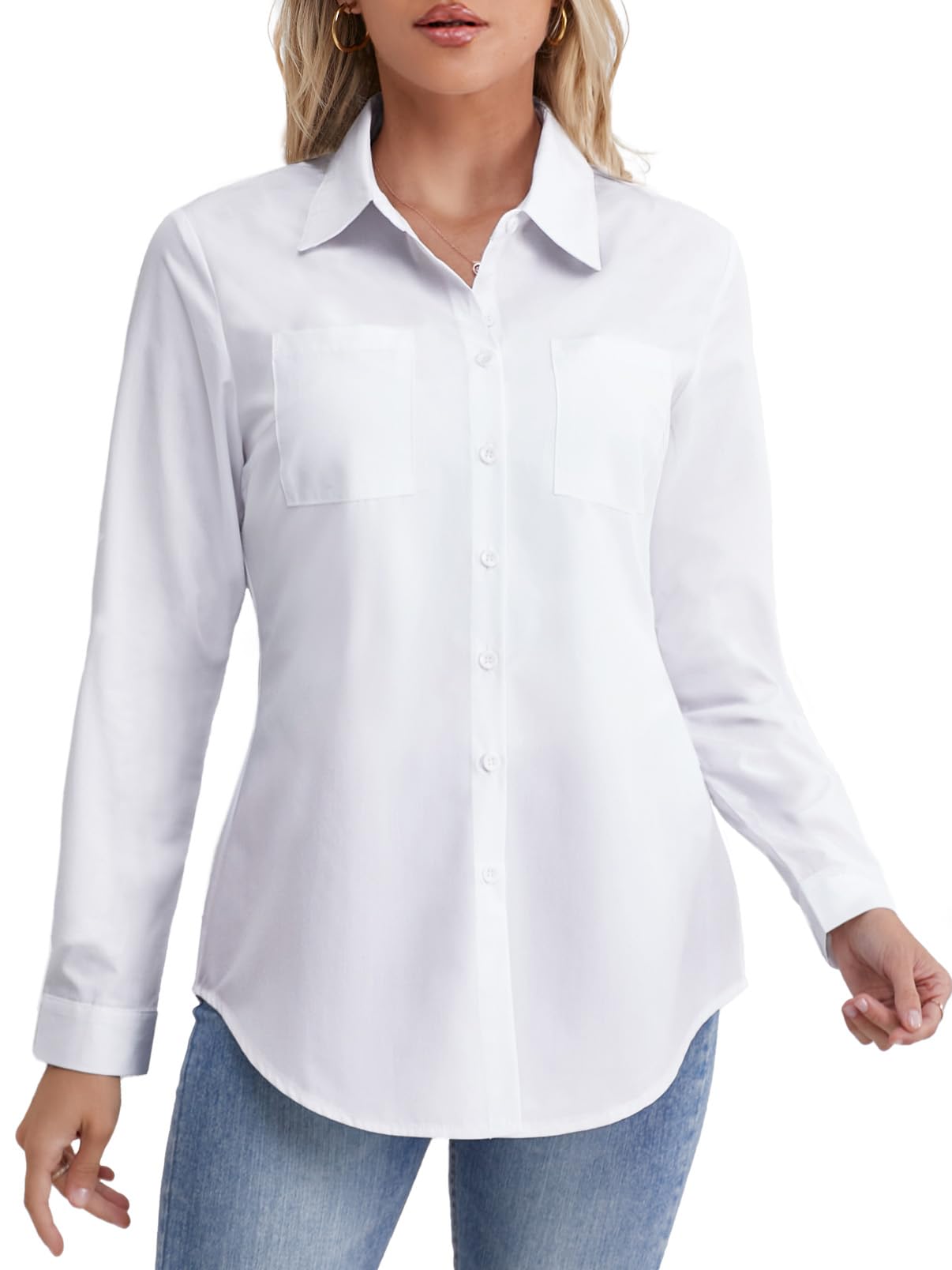 Womens Shirts, Long Sleeves Button Fit Down Cotton Denim Jean Blouse Elegant Tops