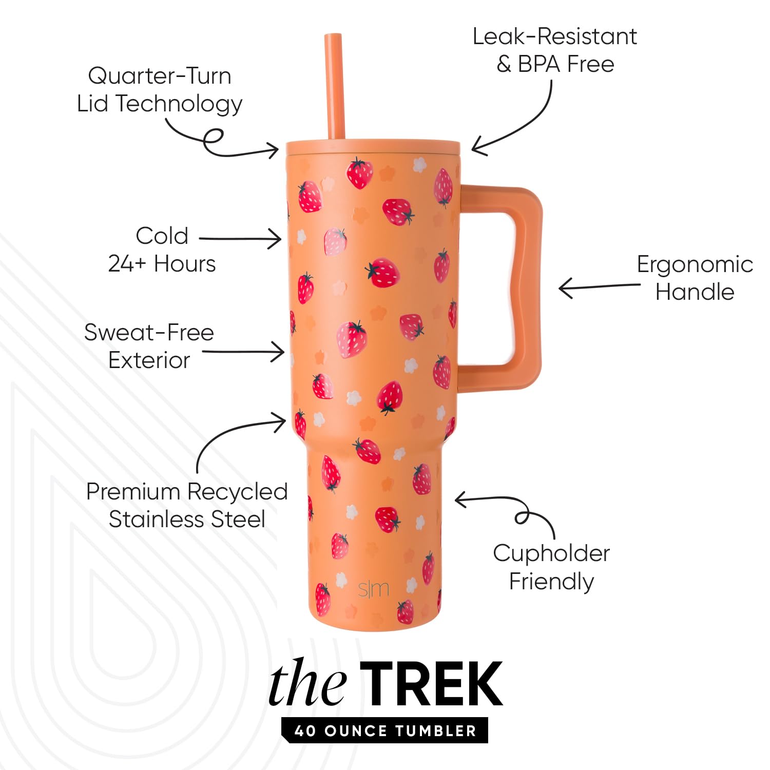 Simple Modern 40 oz Tumbler with Handle and Straw Lid | Insulated Cup Reusable Stainless Steel Water Bottle Travel Mug Cupholder Use | Gift for Women Men Him Her | Trek Collection | Lavender Checkmate | with Handle, and Straw Lid, Insulated Cup, Reusable, Water Bottle, Travel Mug: Simple Modern 40 oz Tumbler with Handle and Straw Lid | Premium Recycled Stainless Steel Water Bottle Travel Mug Cupholder Use | Gifts for Women Him Her | Trek Collection | Strawberry Fields