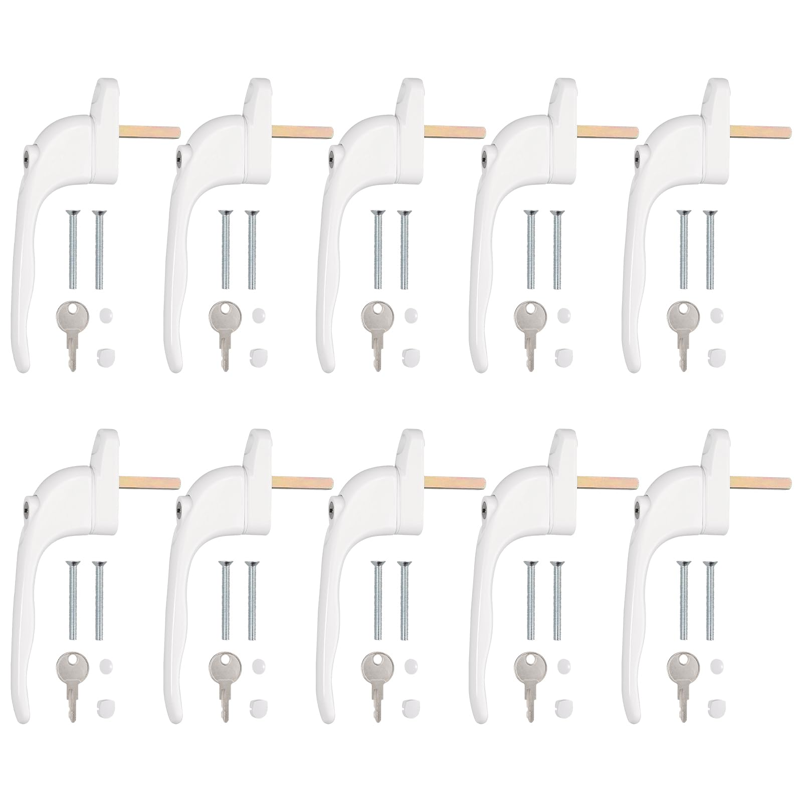Kamtop Window Handles, Universal Lockable Inline Replacement Window Handles with Key, Aluminum Left or Right Espag Handles for UPVC Window with 43mm Spindle Length, White (10 PCS)