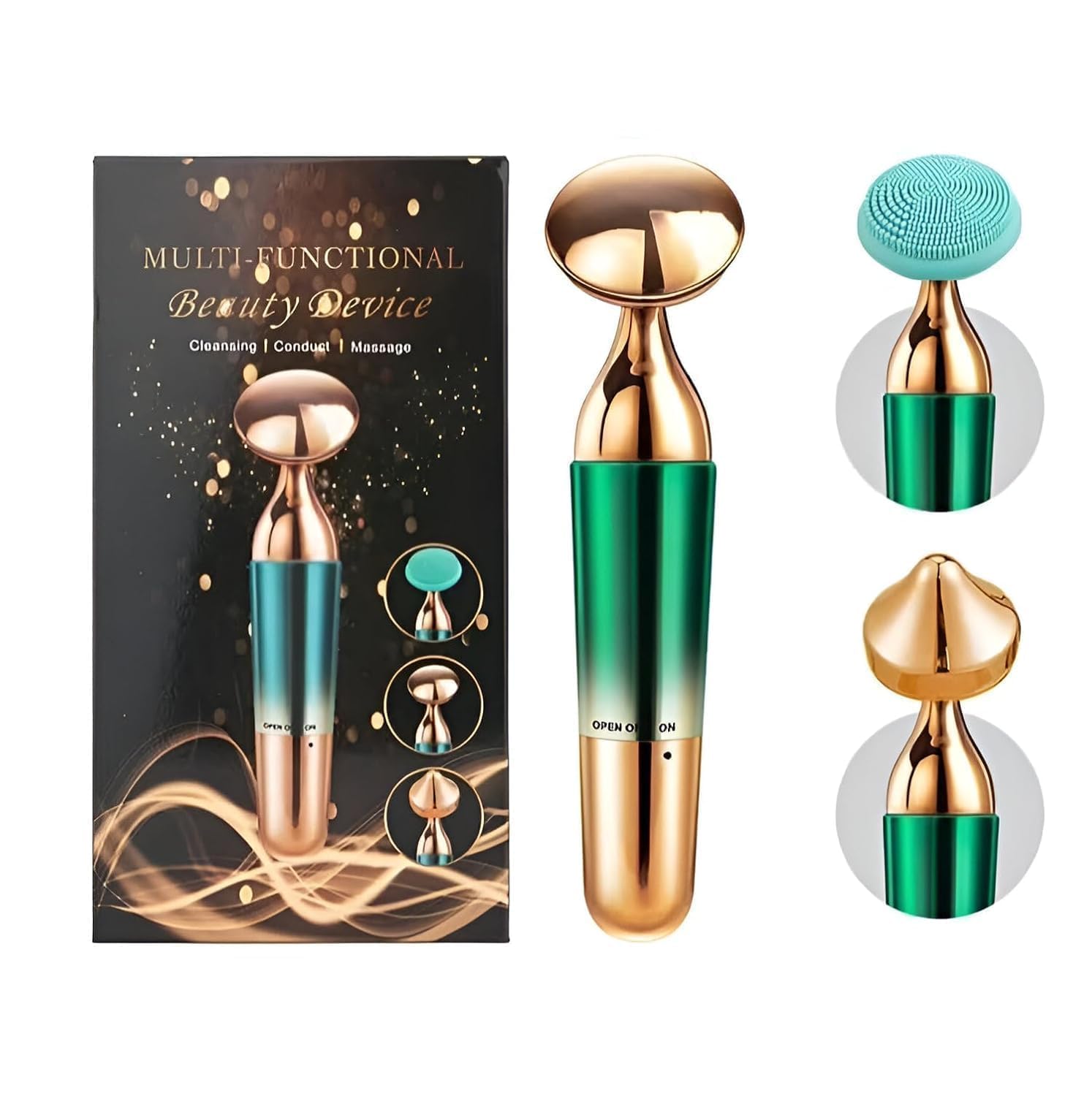 3-in-1 Electric face massage, deep cleansing and skin firming, multi-functional beauty device, gold-green 3-in-1 Electric face massage, deep cleansing and skin firming, multi-functional beauty device, gold-green