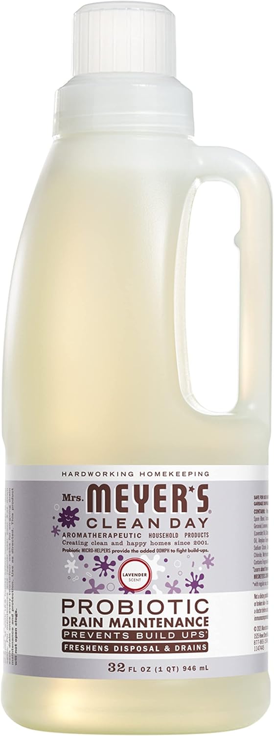 MRS. MEYER'S CLEAN DAY Probiotic Drain Maintenance Liquid, Lavender, Freshens Disposals and Drains, 32 Fl Oz