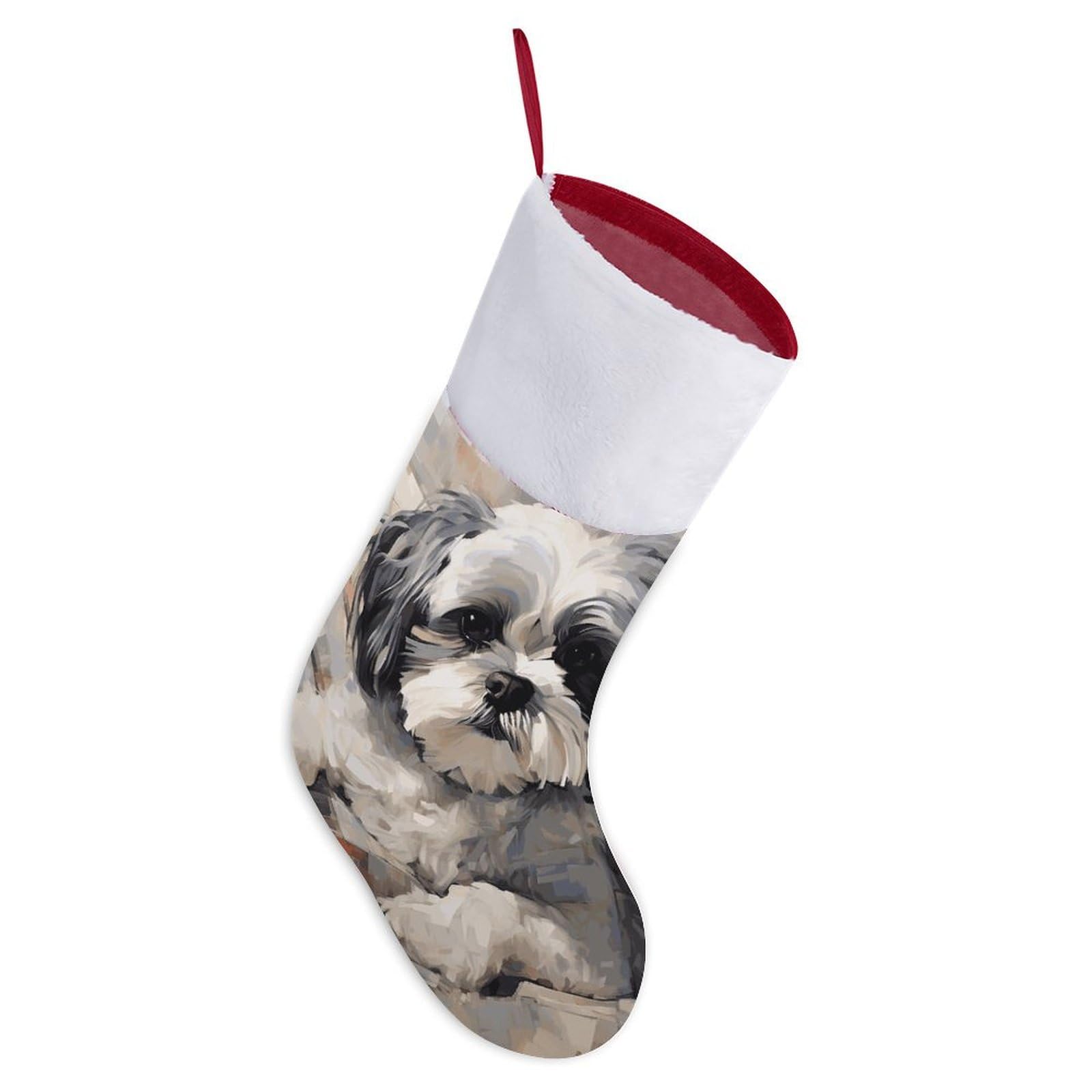 Shih Tzu Christmas Stockings W/White Plush Cuff Large Family Stockings for Christmas Tree Stocking Personalized Xmas Stocking for Christmas Fireplace Decorations