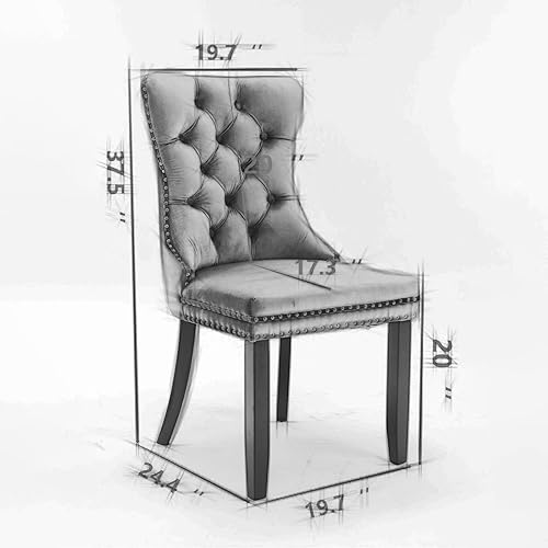 Miniatura 10 de Juego de 2 sillas de comedor con respaldo de ala de terciopelo copetudo, sillas laterales tapizadas, patas de madera maciza (azul)