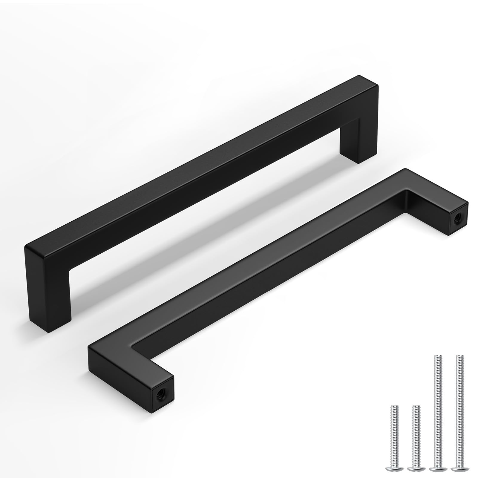 homdiy 10 Pack Black Cabinet Handles, 6-5/16 Inch(160 mm) Hole Centers Cabinet Pulls, Matte Black Square Drawer Dresser Handles, Kitchen Hardware for Cabinets Cupboard Square Drawer Pulls