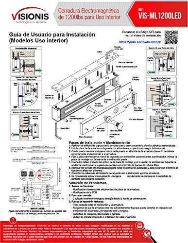 Visionis VS-VISML1200LED Cerradura Electromagnética de 1200lbs para USO en interiores