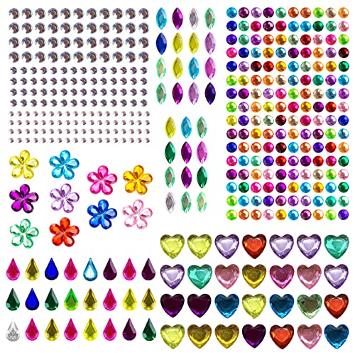 Gem Stickers Self Adhesive Gems for Crafts Sparkly Flatback Assorted Shapes Jewels Bling Rhinestone Stickers Crystal Sticker for DIY