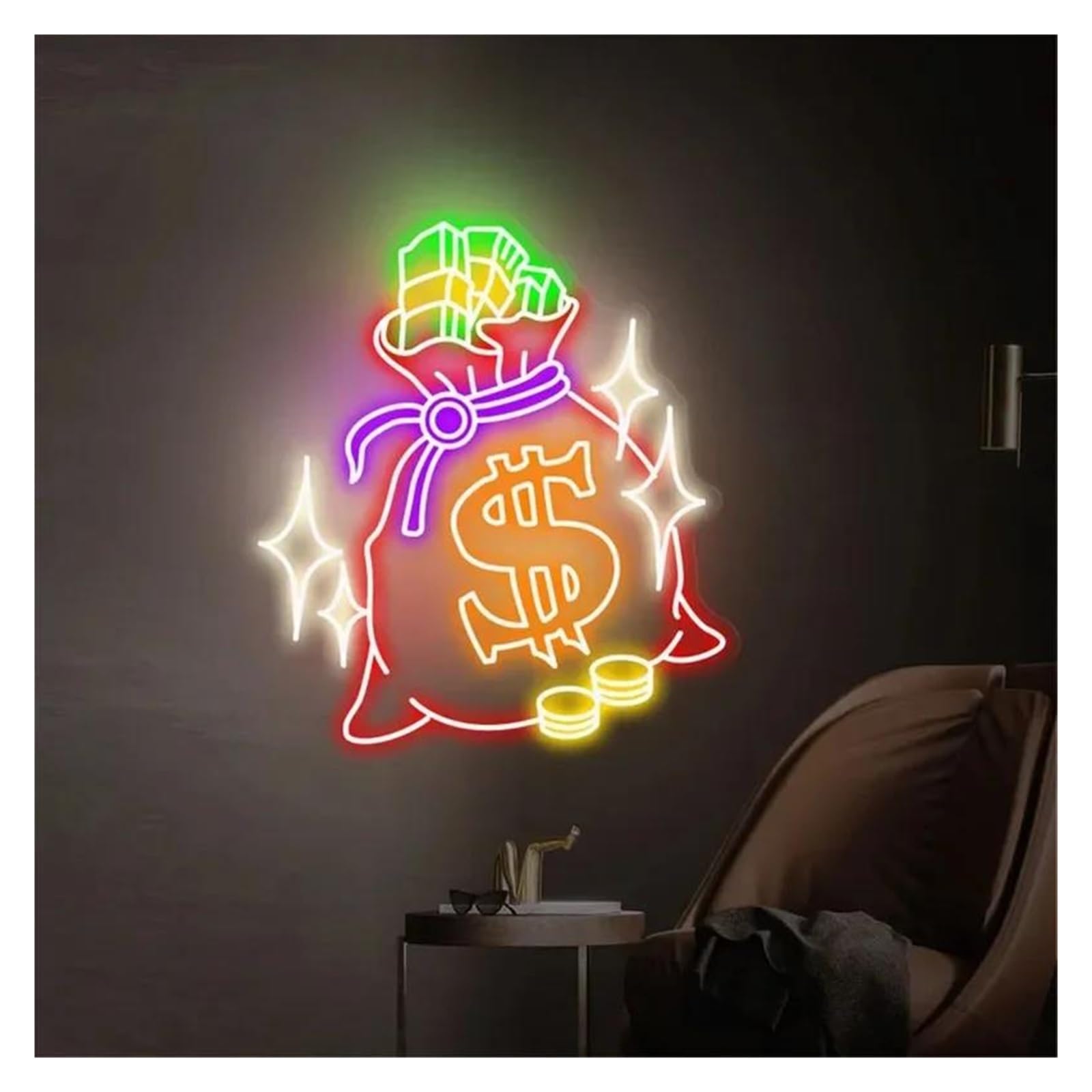 Shouxi D Sign Lamp Money Neon Sign Game Room Home Wall Ecor Ecoration 55Cm(D)