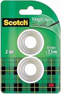 Scotch Magic Tape, Refill Pack, 2 Rolls, 19 Mm X 7.5 M - General Purpose Sticky Tape For Document Repair, Labelling & Sealing