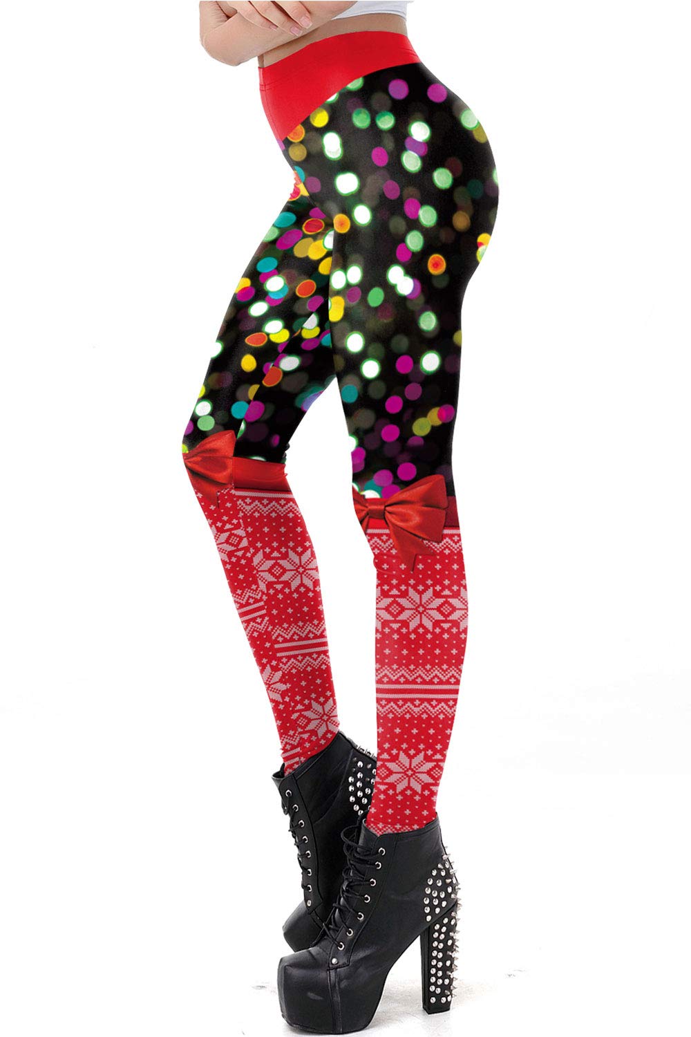 Pincuttee Ugly Christmas Pants for Women Striped Pattern Yoga Running Pants L/XL DK096