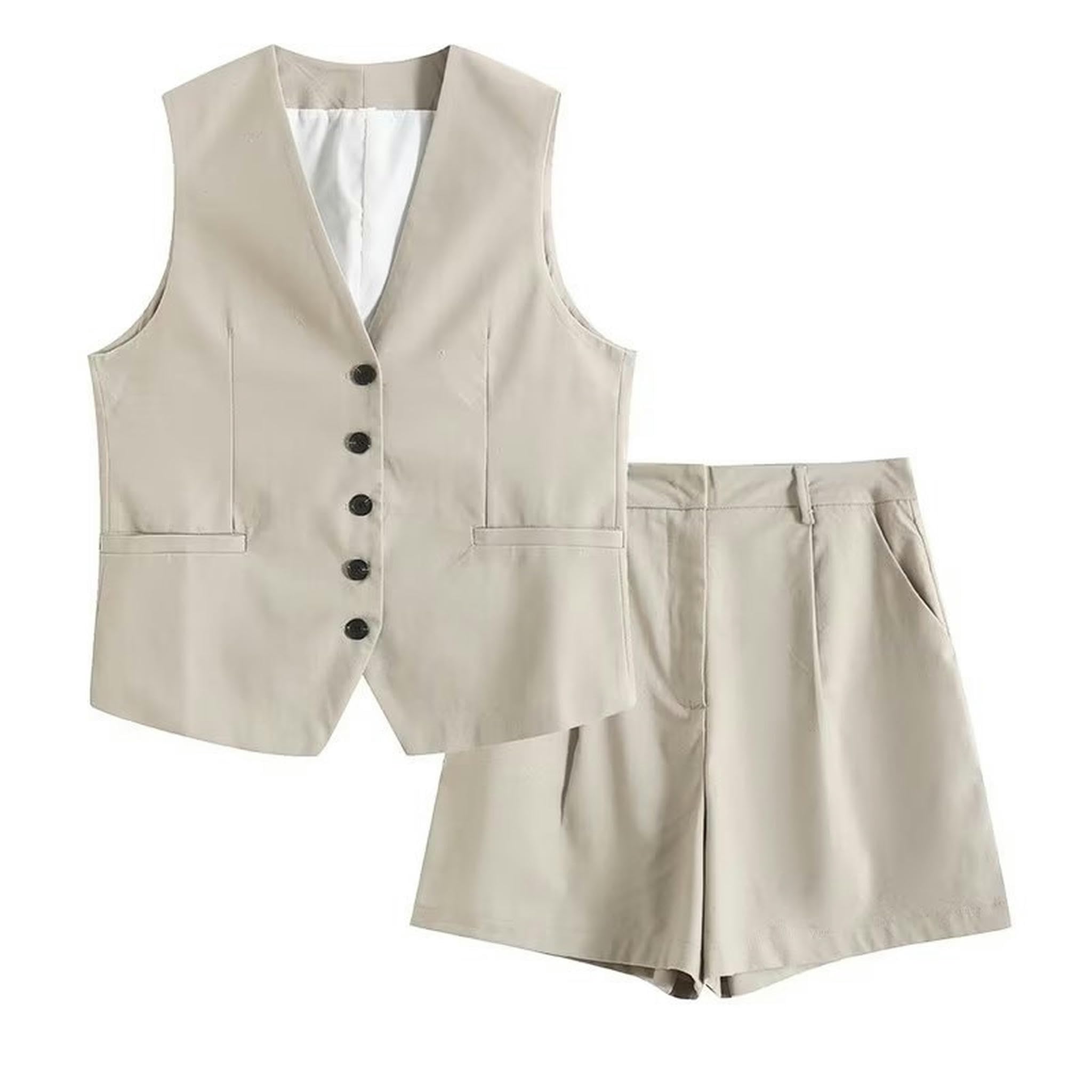 Ensemble gilet décontracté d'été en lin mélangé, gilet ample + short, costume blanc pour femme, A0-XL