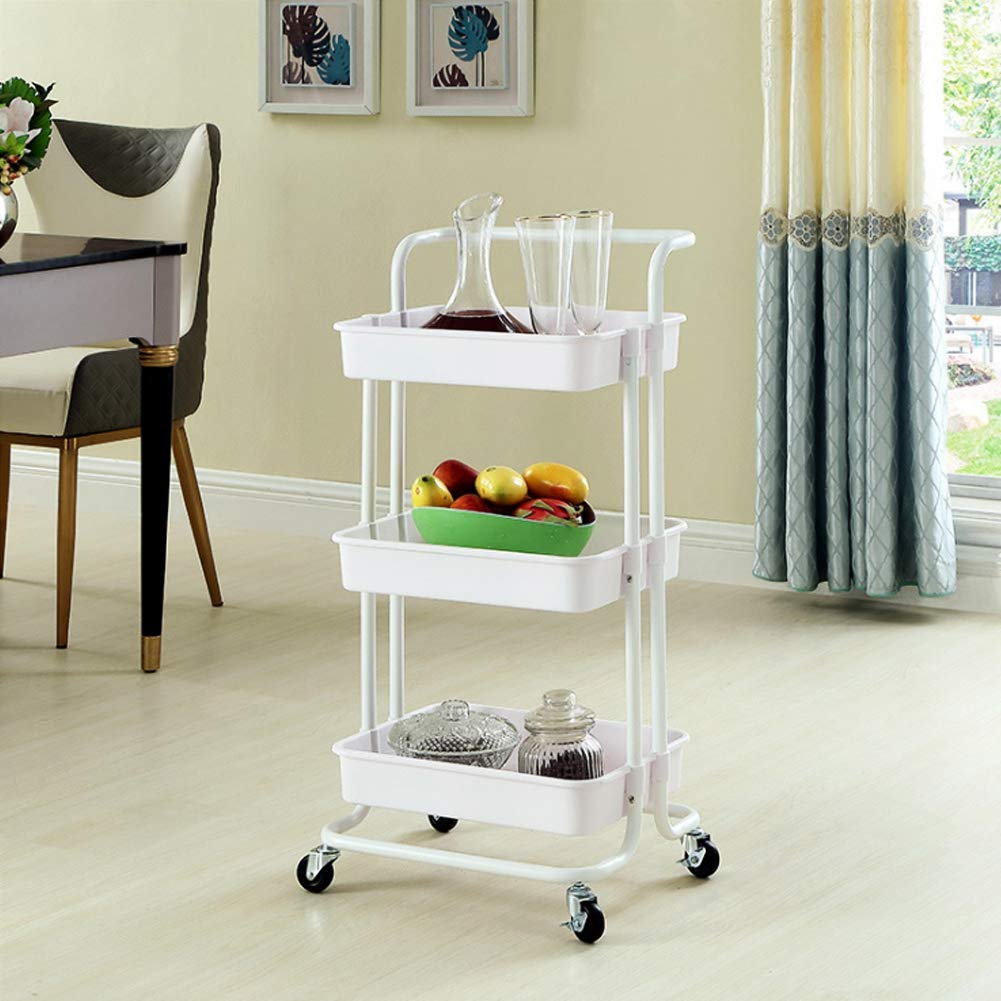 para Carrito de Almacenamiento, Carrito utilitario con Ruedas Delgado de 3 Niveles con estantes Huecos, para Cocina, despensa, baño, con Ruedas y asa para un fácil (Blanca)