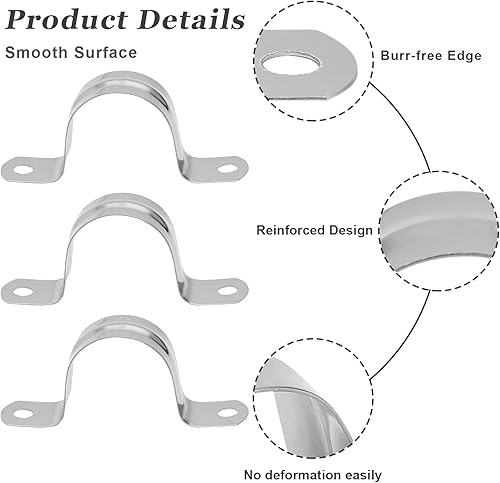 Miniatura 10 de Waziaqoc 10 abrazaderas de correa de tubo M25, correa de 2 agujeros, soporte en U de acero inoxidable, abrazadera de tubo rígido, clips de tensión