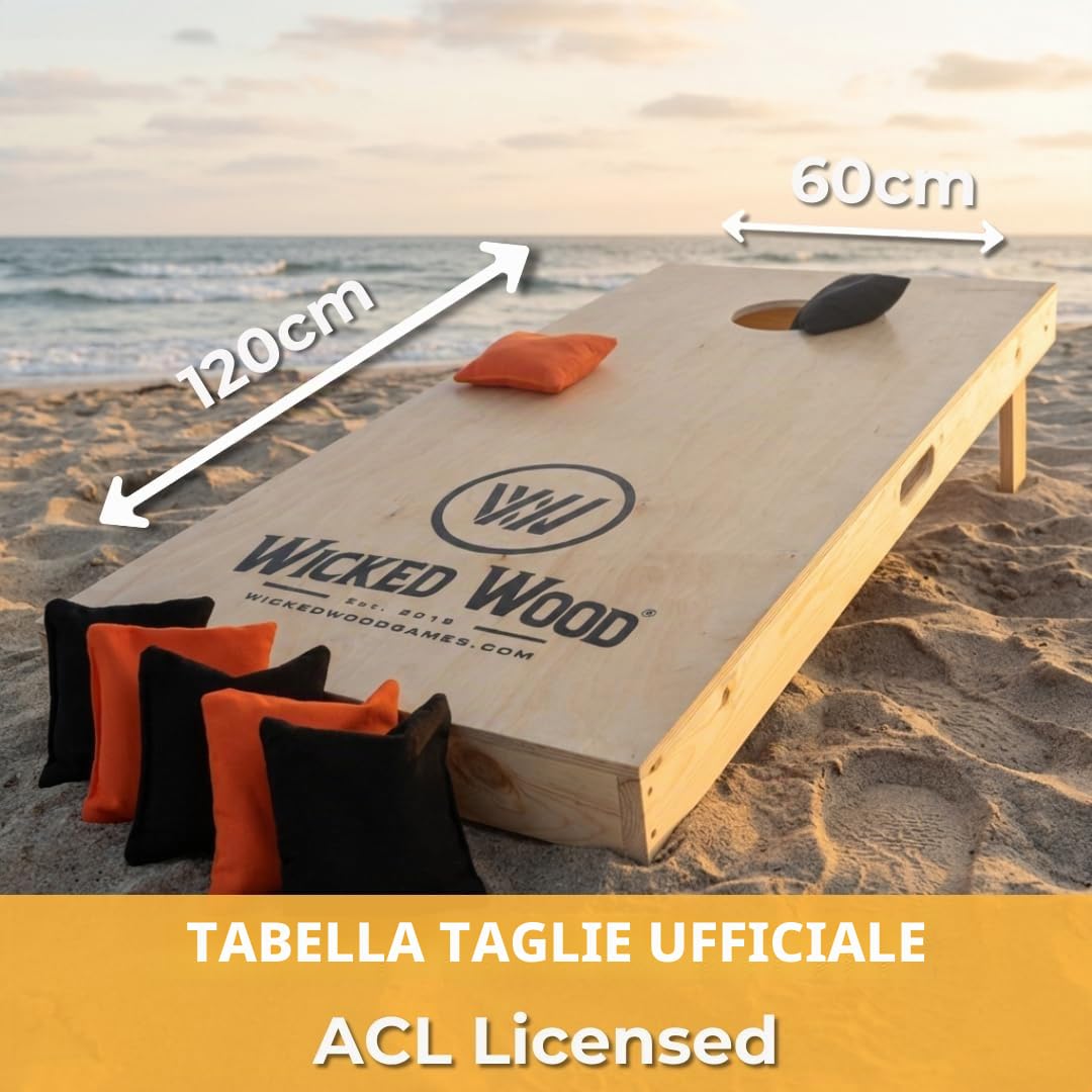 Cornhole Starting Kit – Wicked Wood – Approvato ACL – 120x60 cm – Include 1 Tavola & 2x4 Sacchetti – Per Esterni