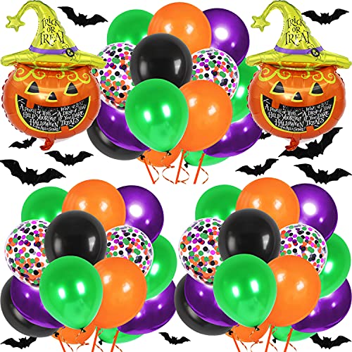 72 Pcs 12 Inch Halloween Balloons Decorations Black Orange Purple Green Confetti Balloons Pumpkin Aluminum Foil Balloons For Halloween Party Supplies #TOP15