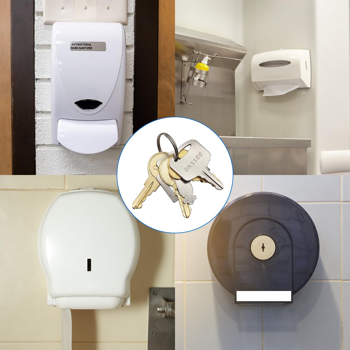 6 chiavi universali per dispenser di asciugamani di carta, chiavi di ricambio compatibili con Tork SCA 1100, Bradley 2055, Janitor Bobrick Cat 74, Kimberly Clark 770301, Georgia Pacific, E114