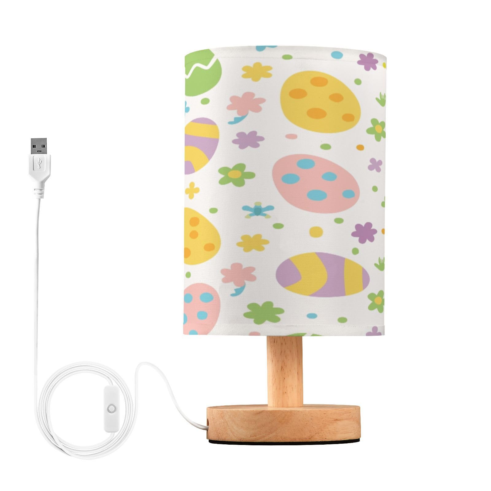 SDMKA Happy Easter Pattern Bedside Table Lamp for Bedroom, Minimalist Nightstand Lamp with Round Fabric Shade for Living Room, Office, No Bulb Required