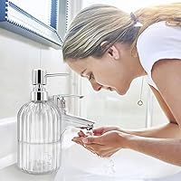 Vista 5 de Dispensador de jabón – Paquete de 2 dispensadores de jabón de cocina de 14 onzas con bomba, botella dispensadora de jabón transparente para baño